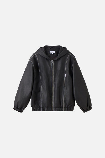 Leather Hood Jacket 'Black' – Globe Studios