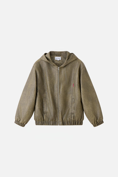 Leather Hood Jacket 'Green' – Globe Studios
